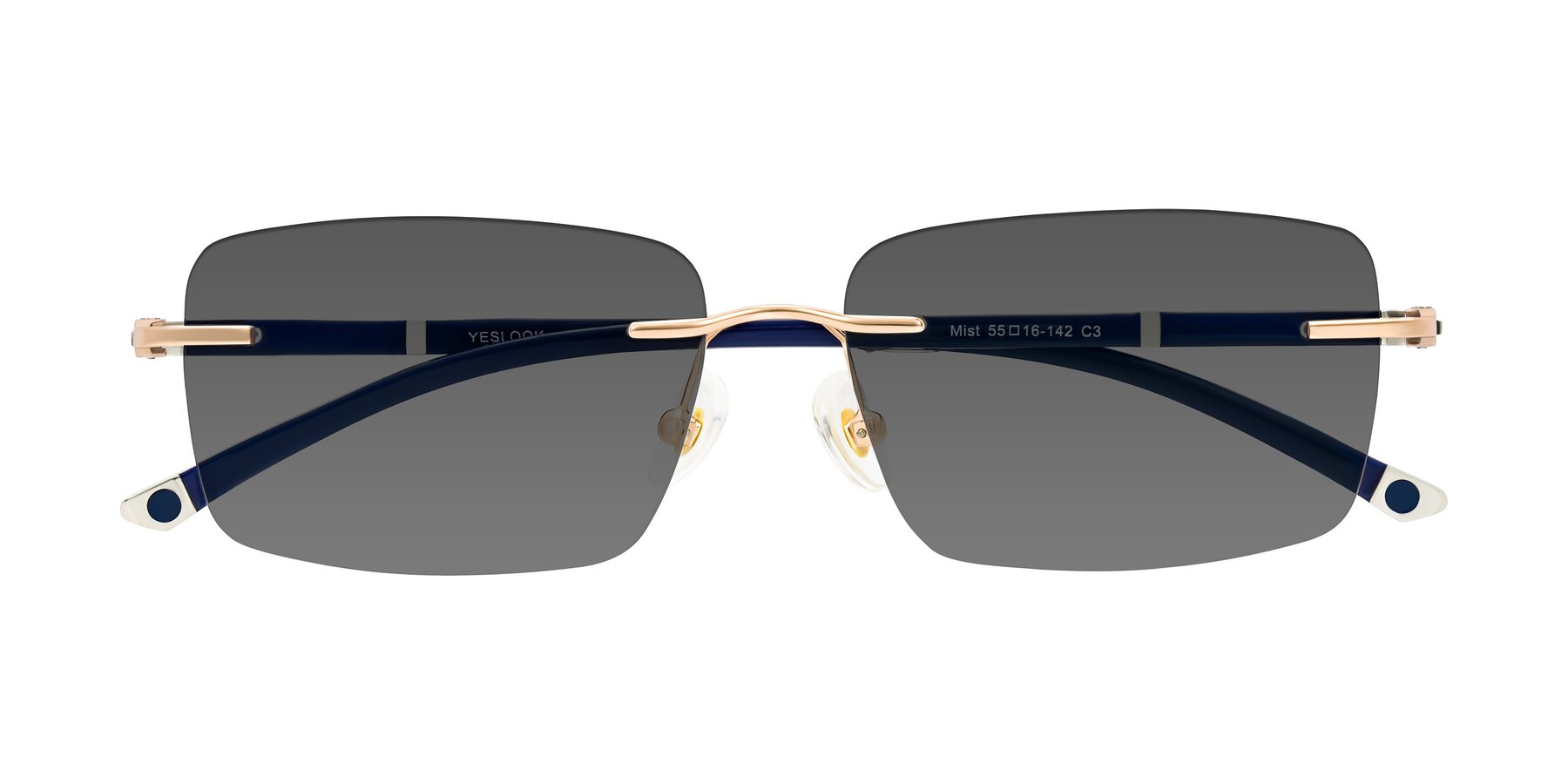 Folded Front of Mist in Rose Gold/Blue with Medium Gray Tinted Lenses