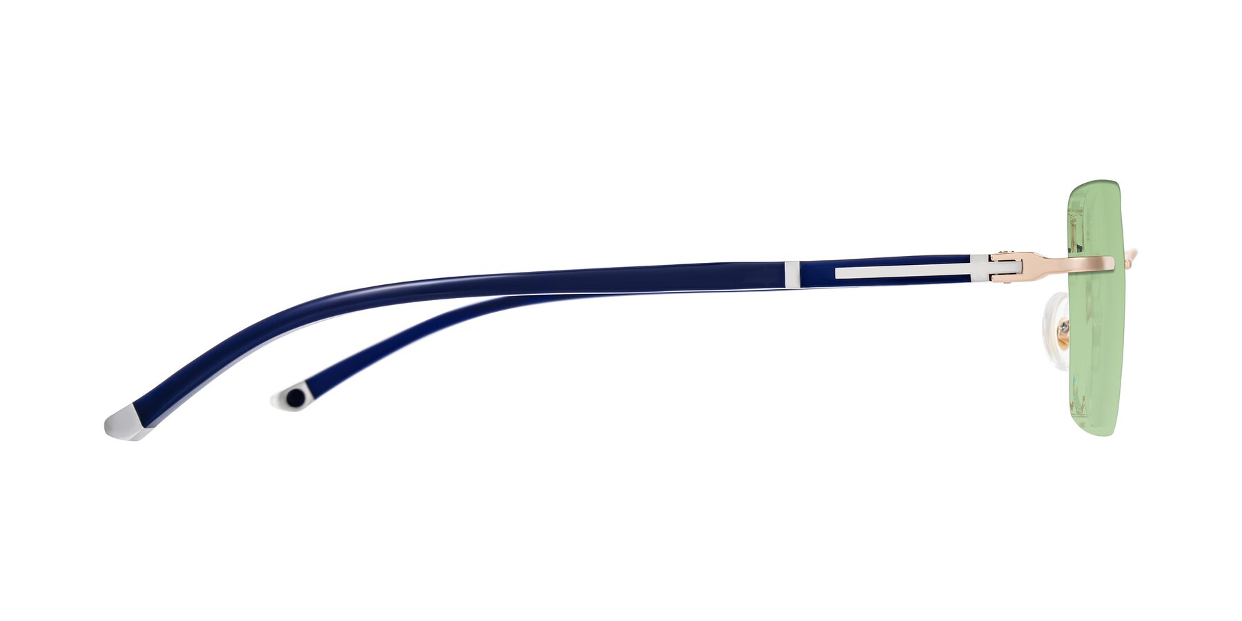 Side of Mist in Rose Gold/Blue with Medium Green Tinted Lenses
