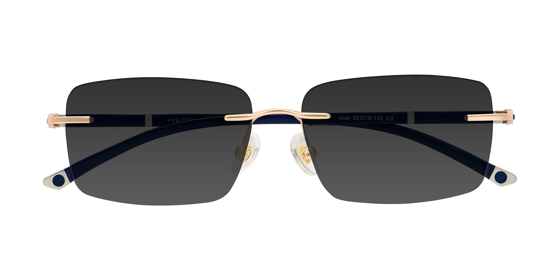Folded Front of Mist in Rose Gold/Blue with Gray Tinted Lenses