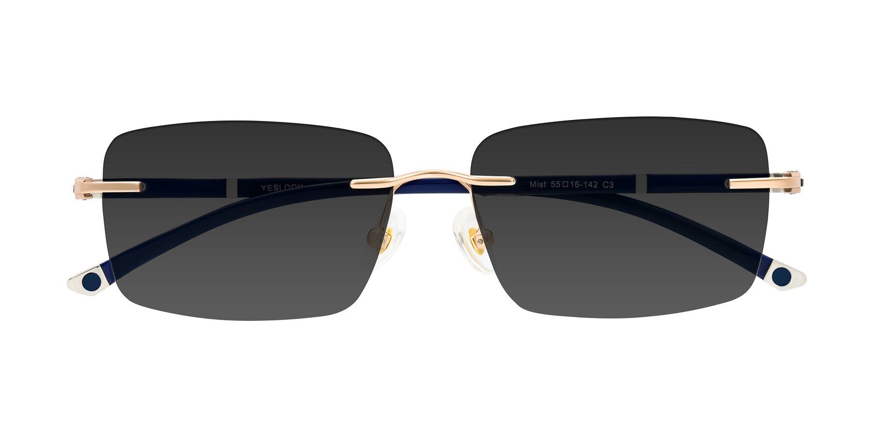 Folded Front of Mist in Rose Gold/Blue with Gray Tinted Lenses