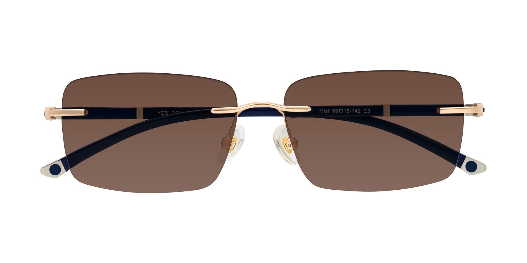 Folded Front of Mist in Rose Gold/Blue with Brown Tinted Lenses