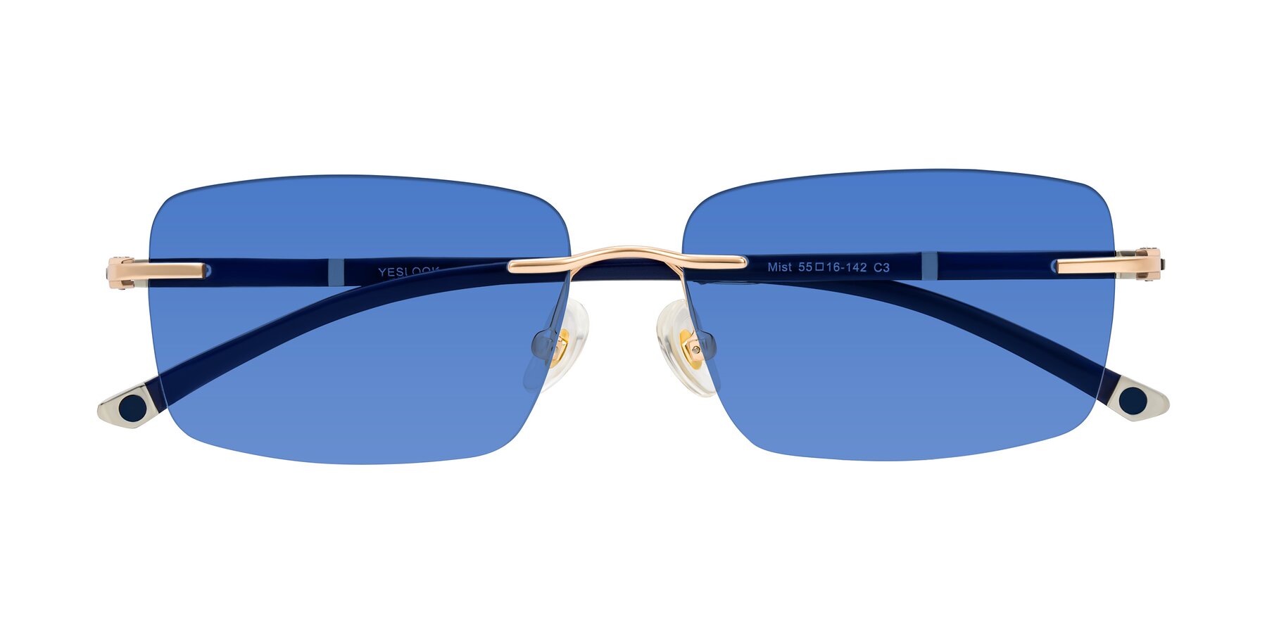 Folded Front of Mist in Rose Gold/Blue with Blue Tinted Lenses