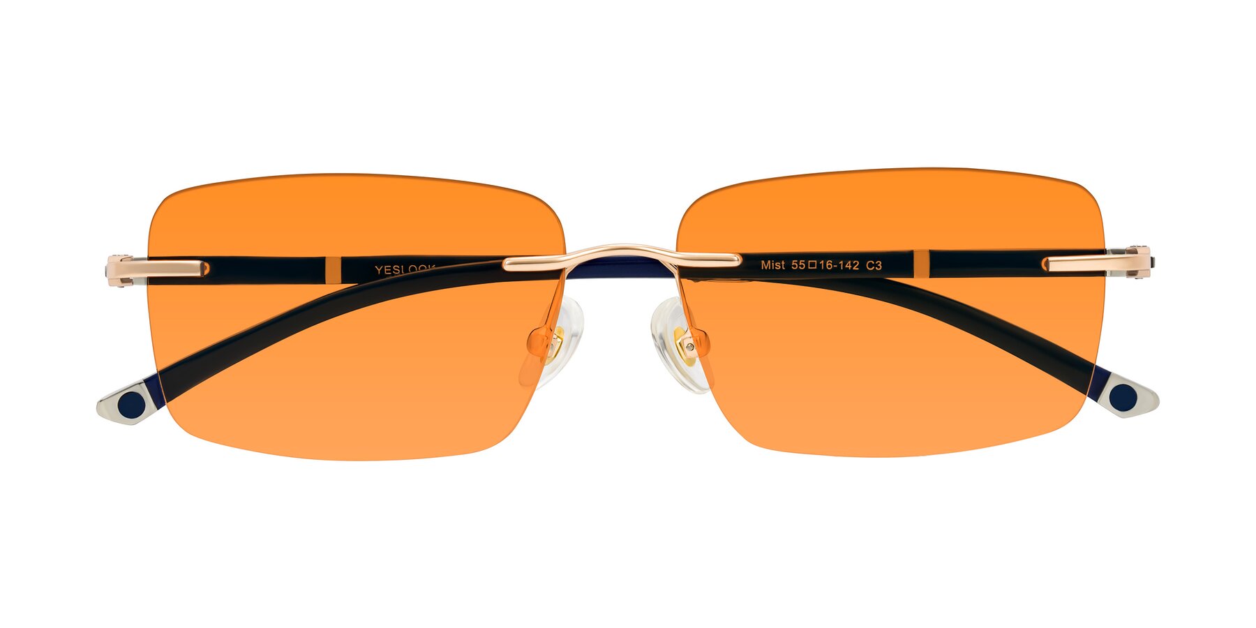 Folded Front of Mist in Rose Gold/Blue with Orange Tinted Lenses
