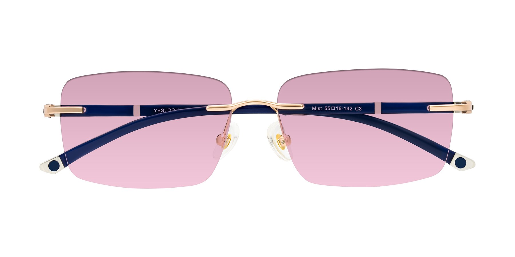 Folded Front of Mist in Rose Gold/Blue with Light Wine Tinted Lenses