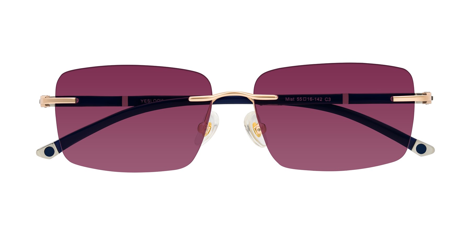 Folded Front of Mist in Rose Gold/Blue with Wine Tinted Lenses