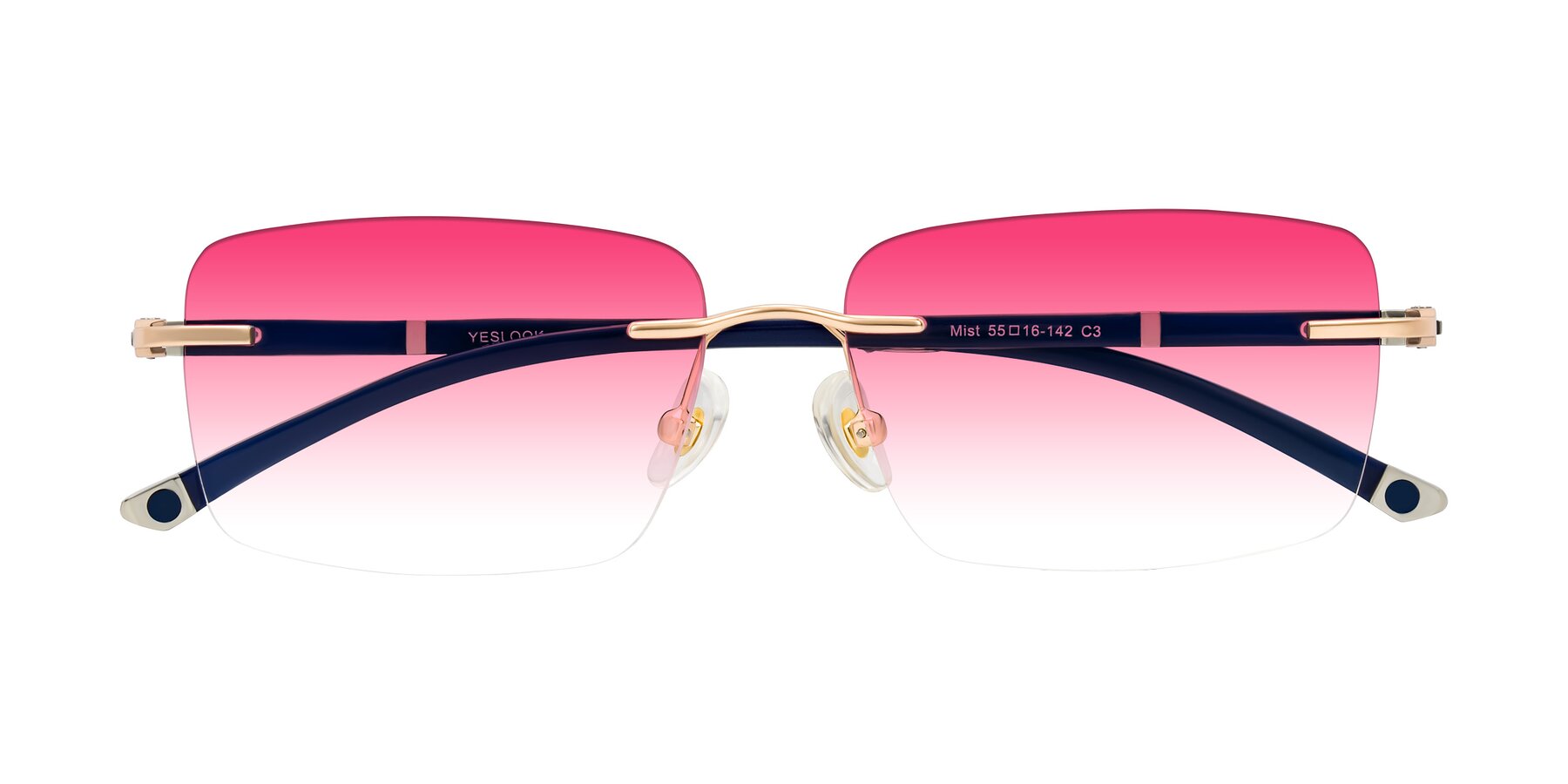Folded Front of Mist in Rose Gold/Blue with Pink Gradient Lenses