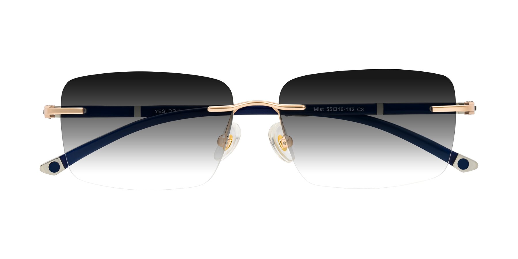Folded Front of Mist in Rose Gold/Blue with Gray Gradient Lenses