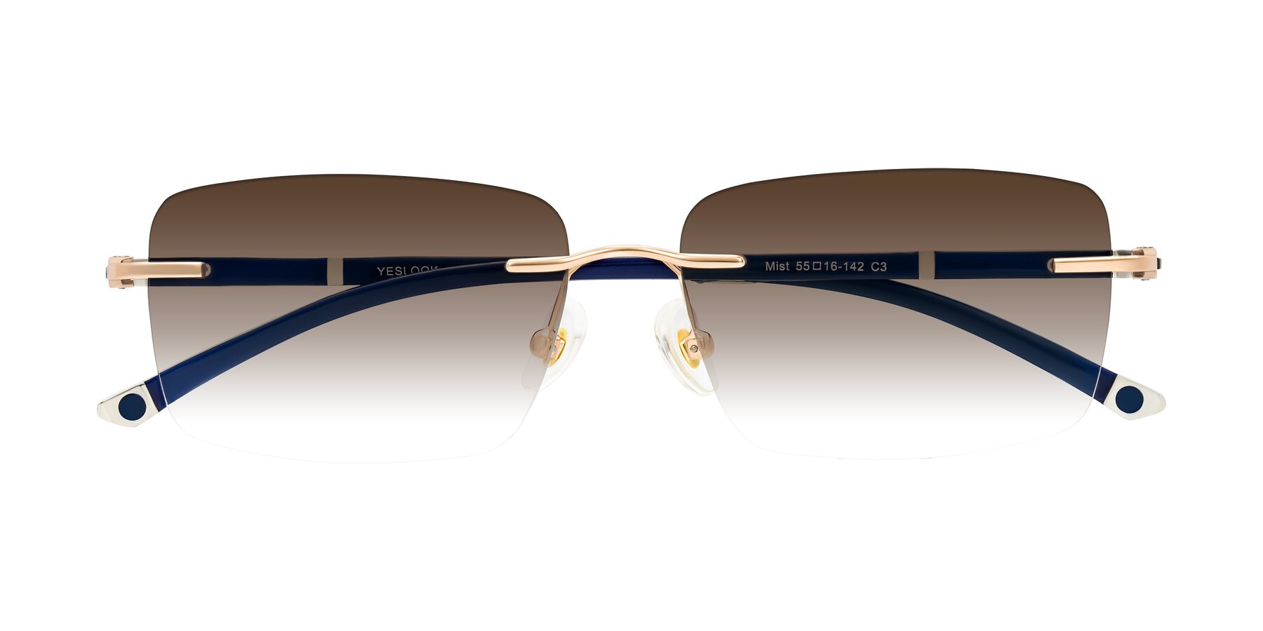 Folded Front of Mist in Rose Gold/Blue with Brown Gradient Lenses