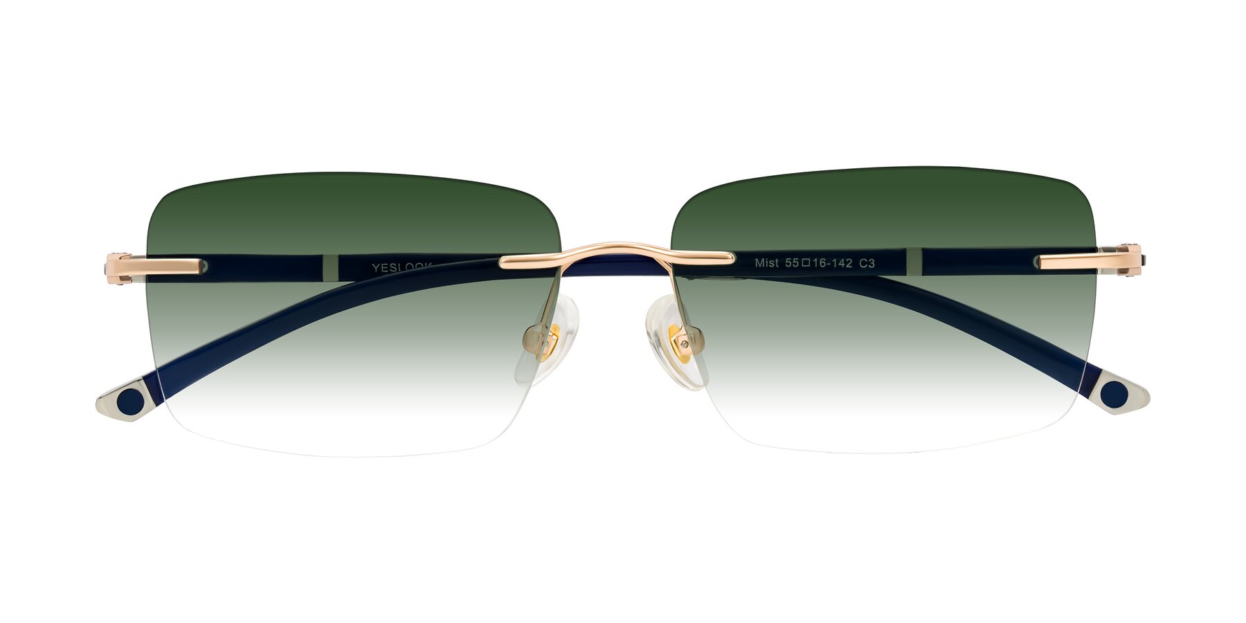 Folded Front of Mist in Rose Gold/Blue with Green Gradient Lenses