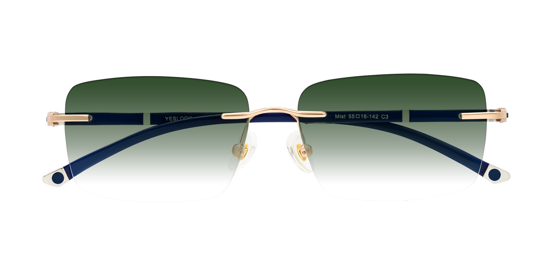 Folded Front of Mist in Rose Gold/Blue with Green Gradient Lenses