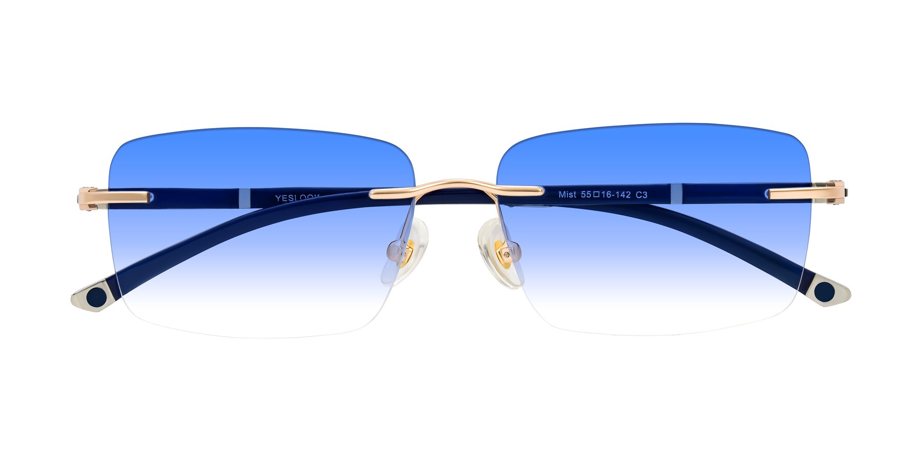 Folded Front of Mist in Rose Gold/Blue with Blue Gradient Lenses