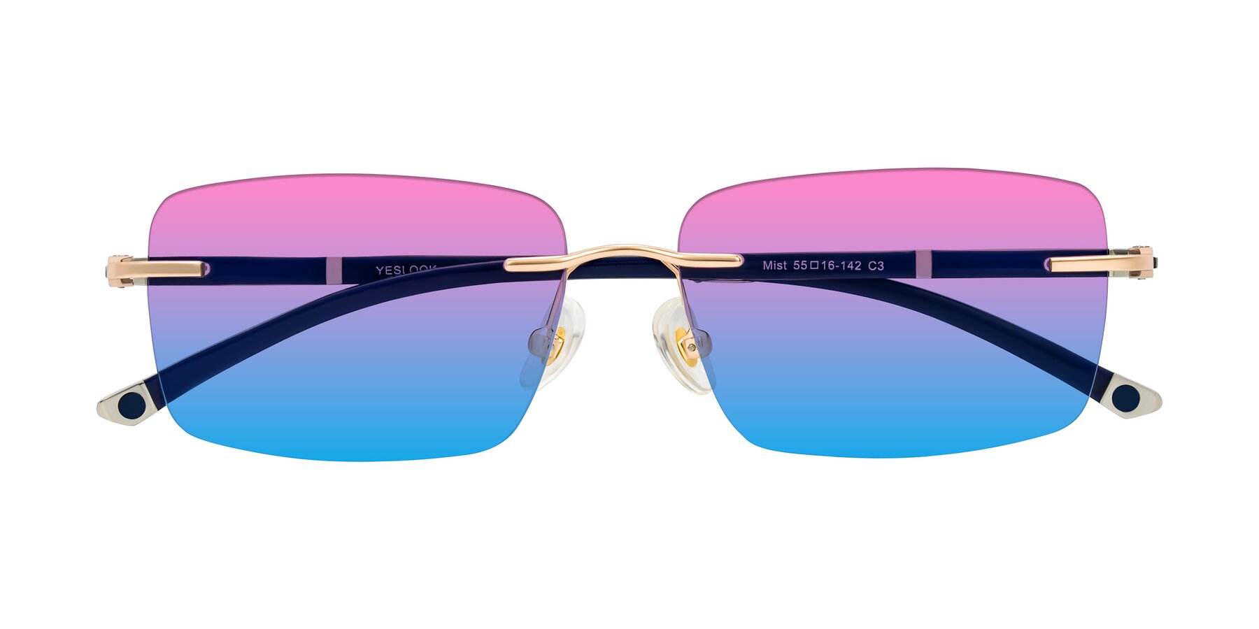 Folded Front of Mist in Rose Gold/Blue with Pink / Blue Gradient Lenses