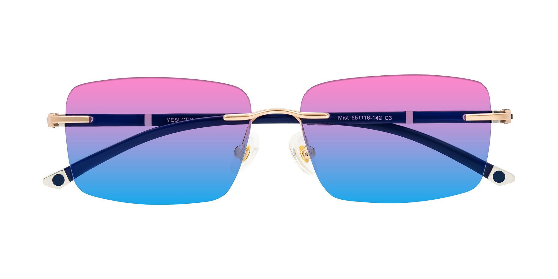 Folded Front of Mist in Rose Gold/Blue with Pink / Blue Gradient Lenses