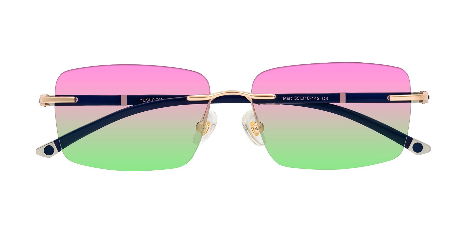 Folded Front of Mist in Rose Gold/Blue with Pink / Green Gradient Lenses