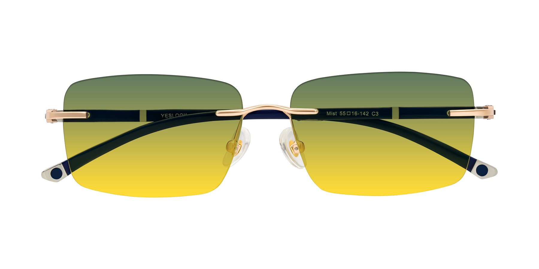 Folded Front of Mist in Rose Gold/Blue with Green / Yellow Gradient Lenses