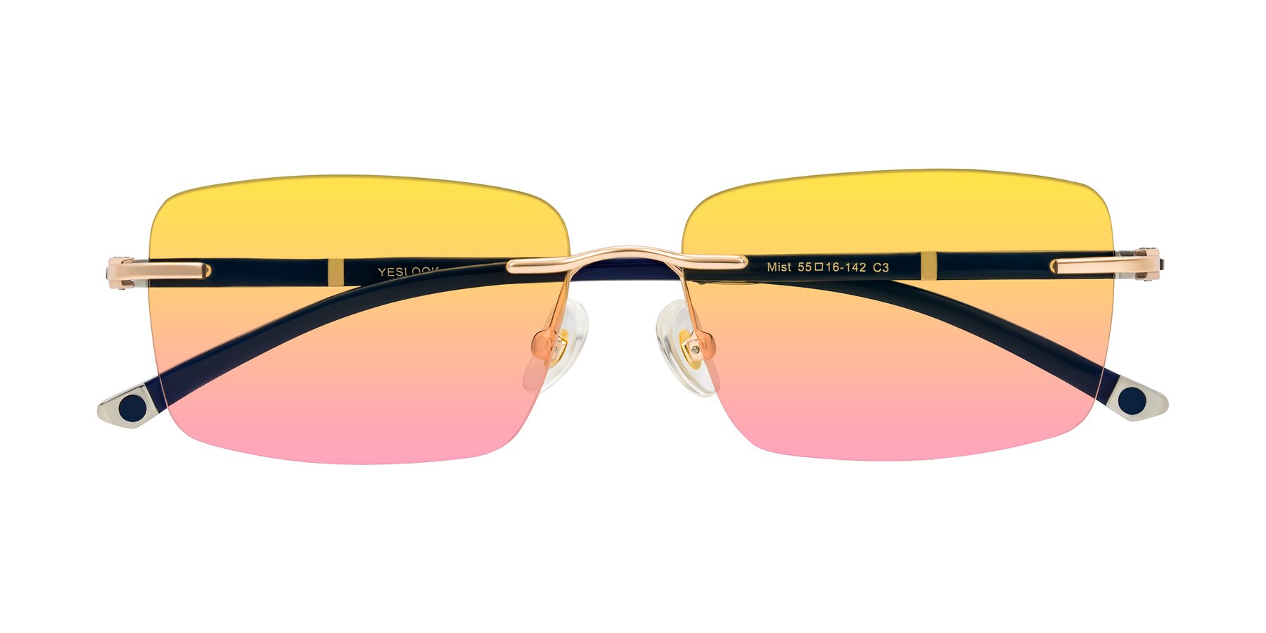Folded Front of Mist in Rose Gold/Blue with Yellow / Pink Gradient Lenses