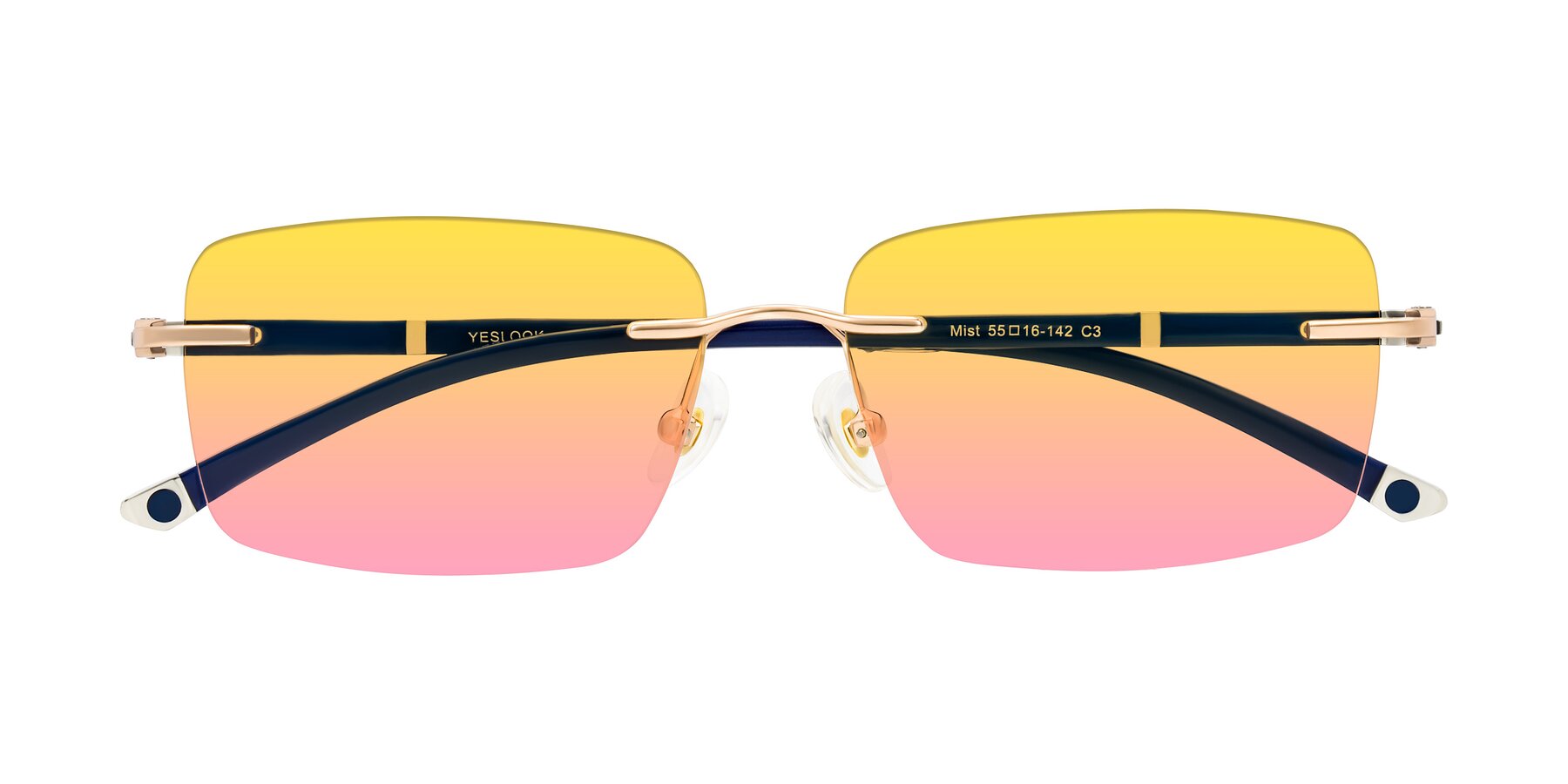 Folded Front of Mist in Rose Gold/Blue with Yellow / Pink Gradient Lenses