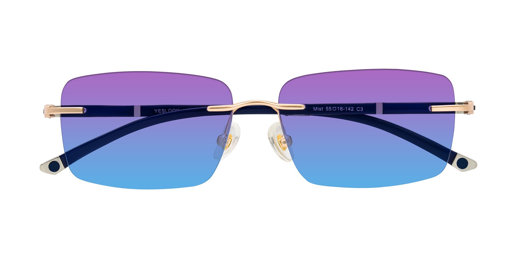 Folded Front of Mist in Rose Gold/Blue with Purple / Blue Gradient Lenses