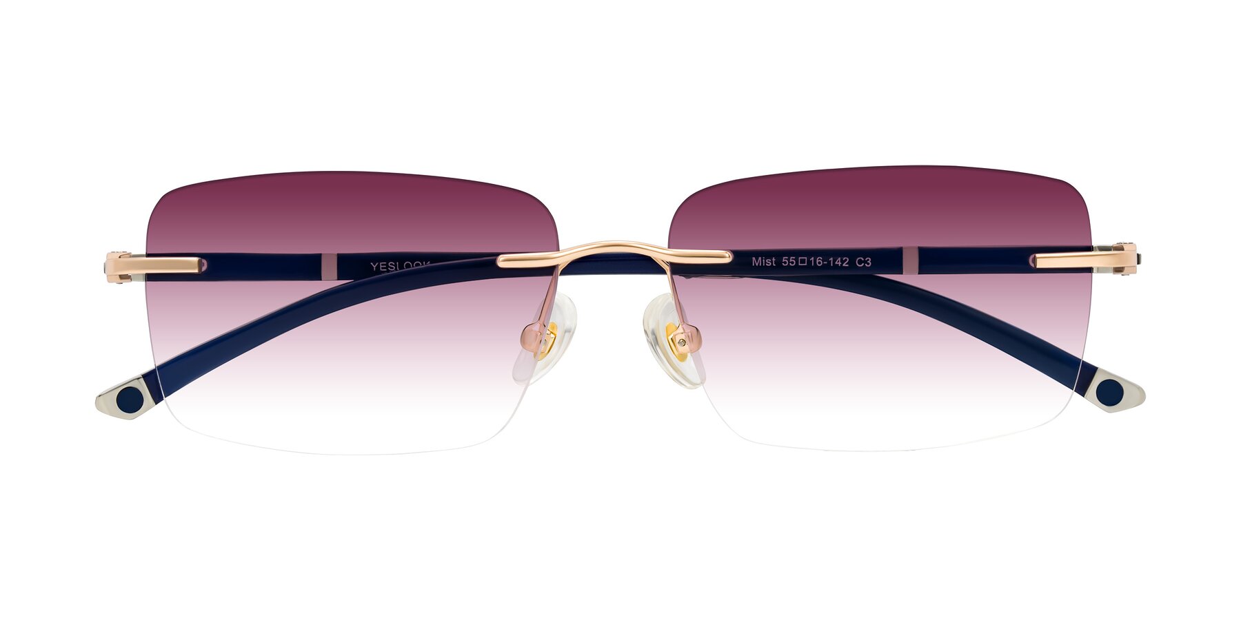 Folded Front of Mist in Rose Gold/Blue with Wine Gradient Lenses