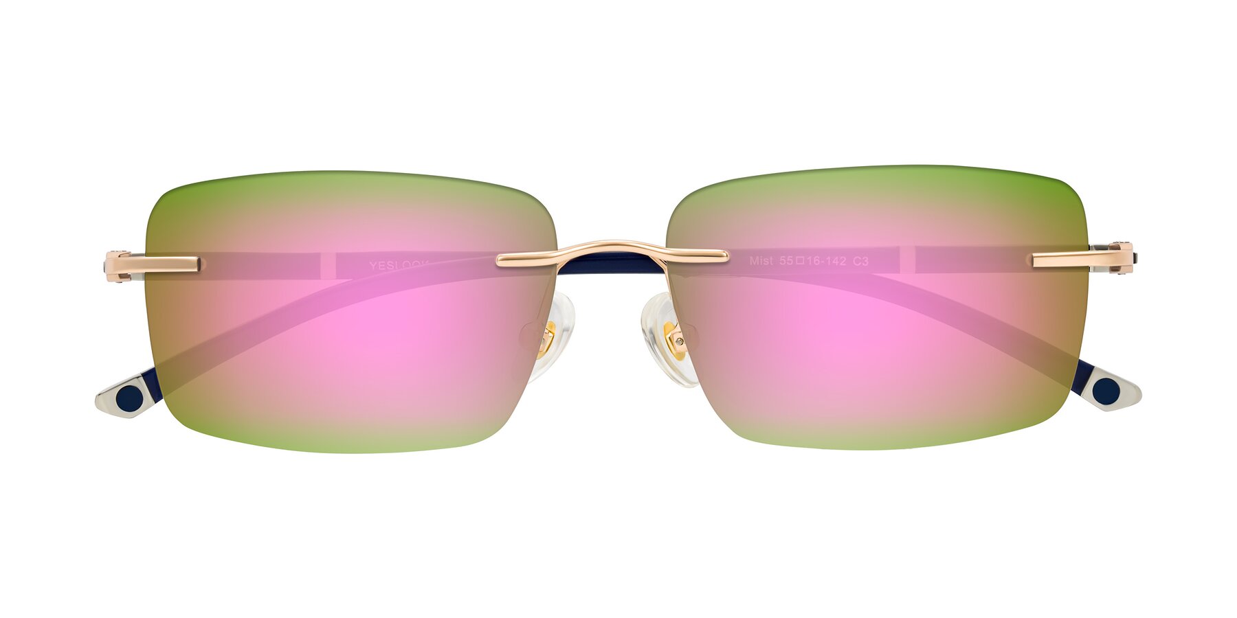 Folded Front of Mist in Rose Gold/Blue with Pink Mirrored Lenses