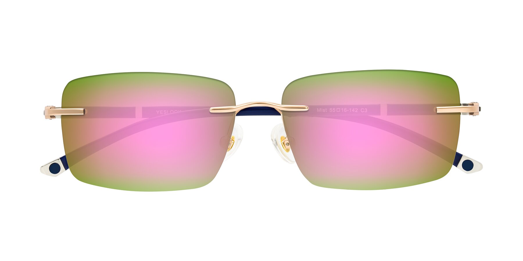 Folded Front of Mist in Rose Gold/Blue with Pink Mirrored Lenses