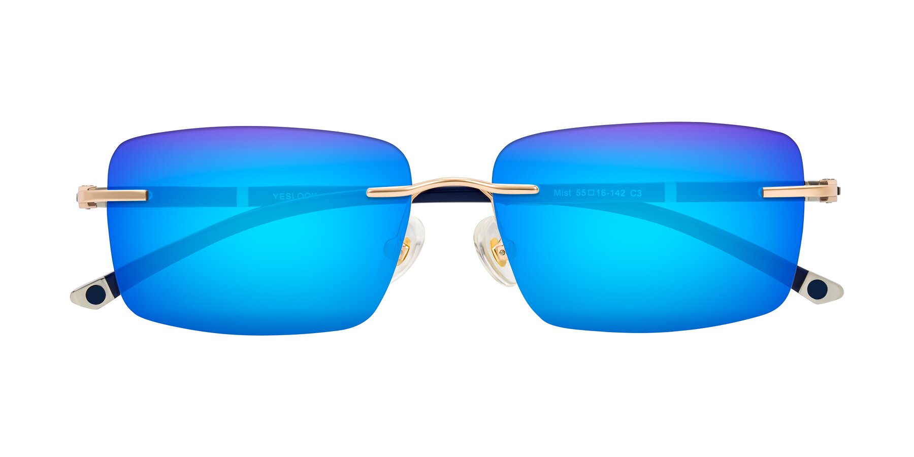 Folded Front of Mist in Rose Gold/Blue with Blue Mirrored Lenses