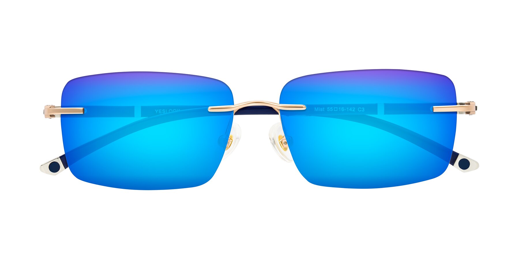 Folded Front of Mist in Rose Gold/Blue with Blue Mirrored Lenses