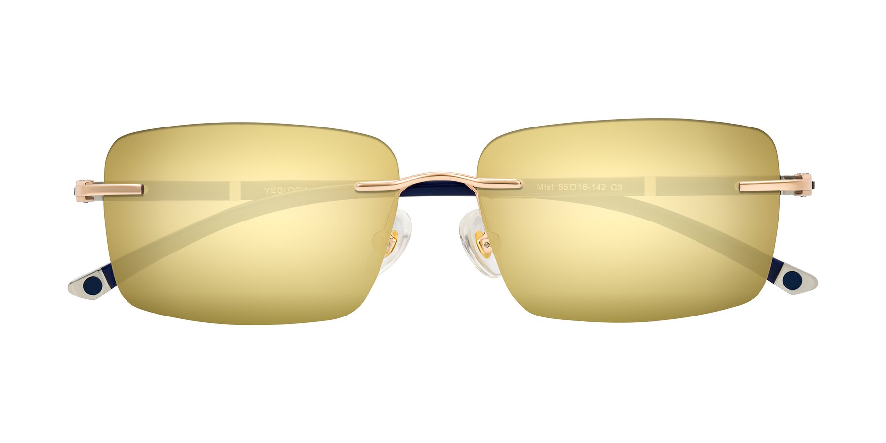 Folded Front of Mist in Rose Gold/Blue with Gold Mirrored Lenses