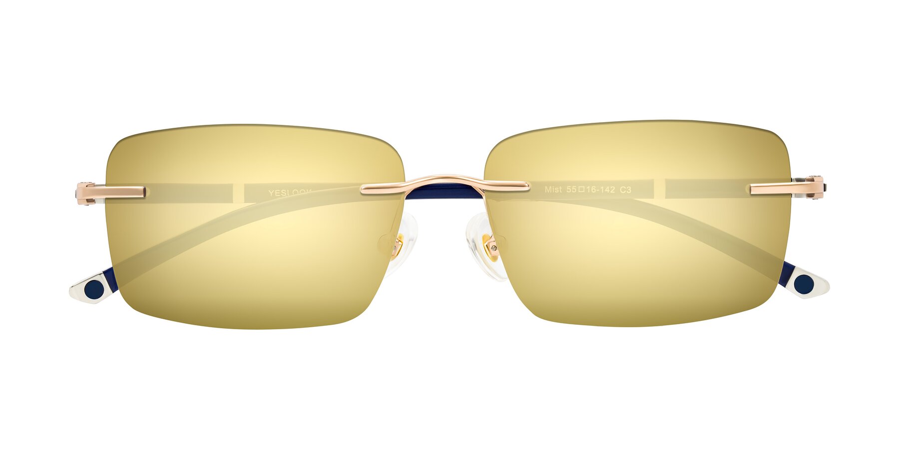Folded Front of Mist in Rose Gold/Blue with Gold Mirrored Lenses