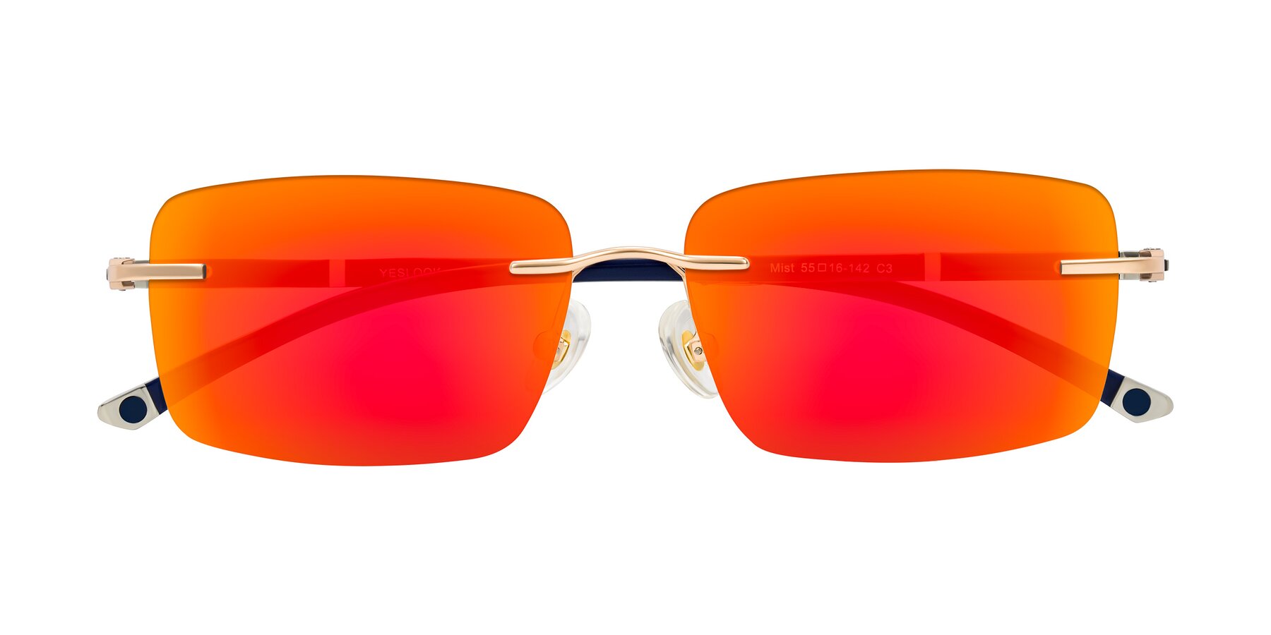 Folded Front of Mist in Rose Gold/Blue with Red Gold Mirrored Lenses