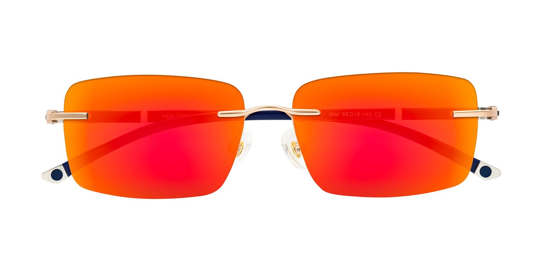Folded Front of Mist in Rose Gold/Blue with Red Gold Mirrored Lenses