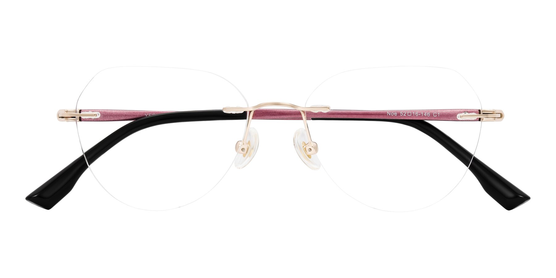 Folded Front of Noe in Rose Gold/Purple with Clear Blue Light Blocking Lenses