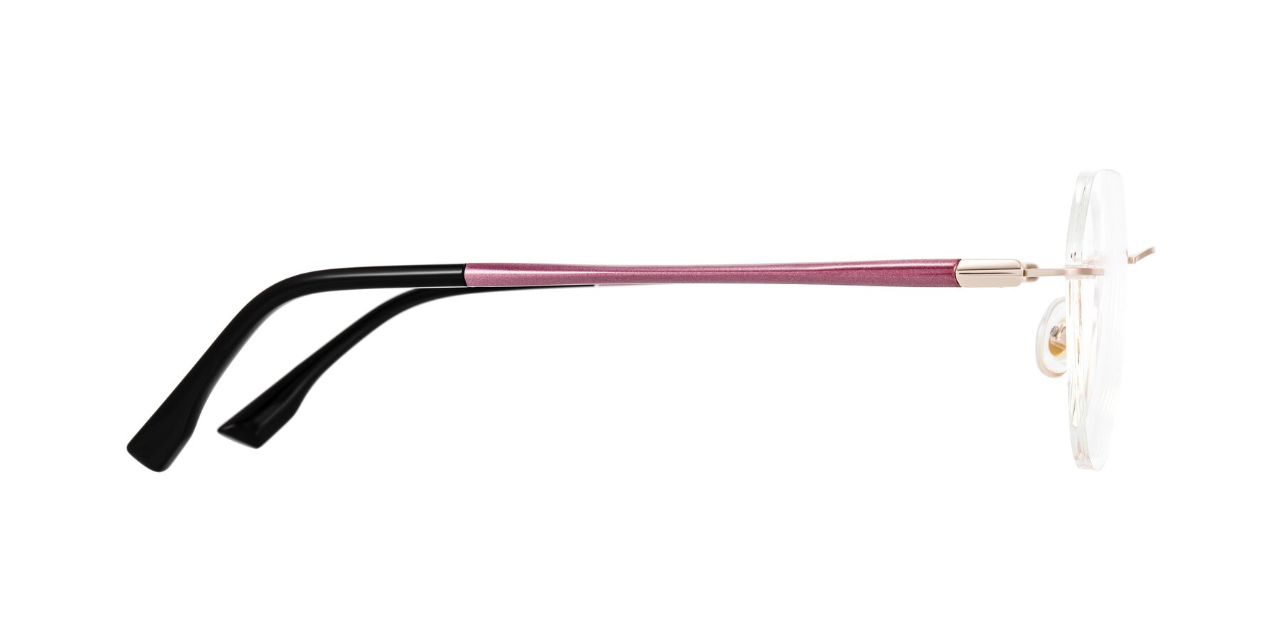 Side of Noe in Rose Gold/Purple with Clear Blue Light Blocking Lenses