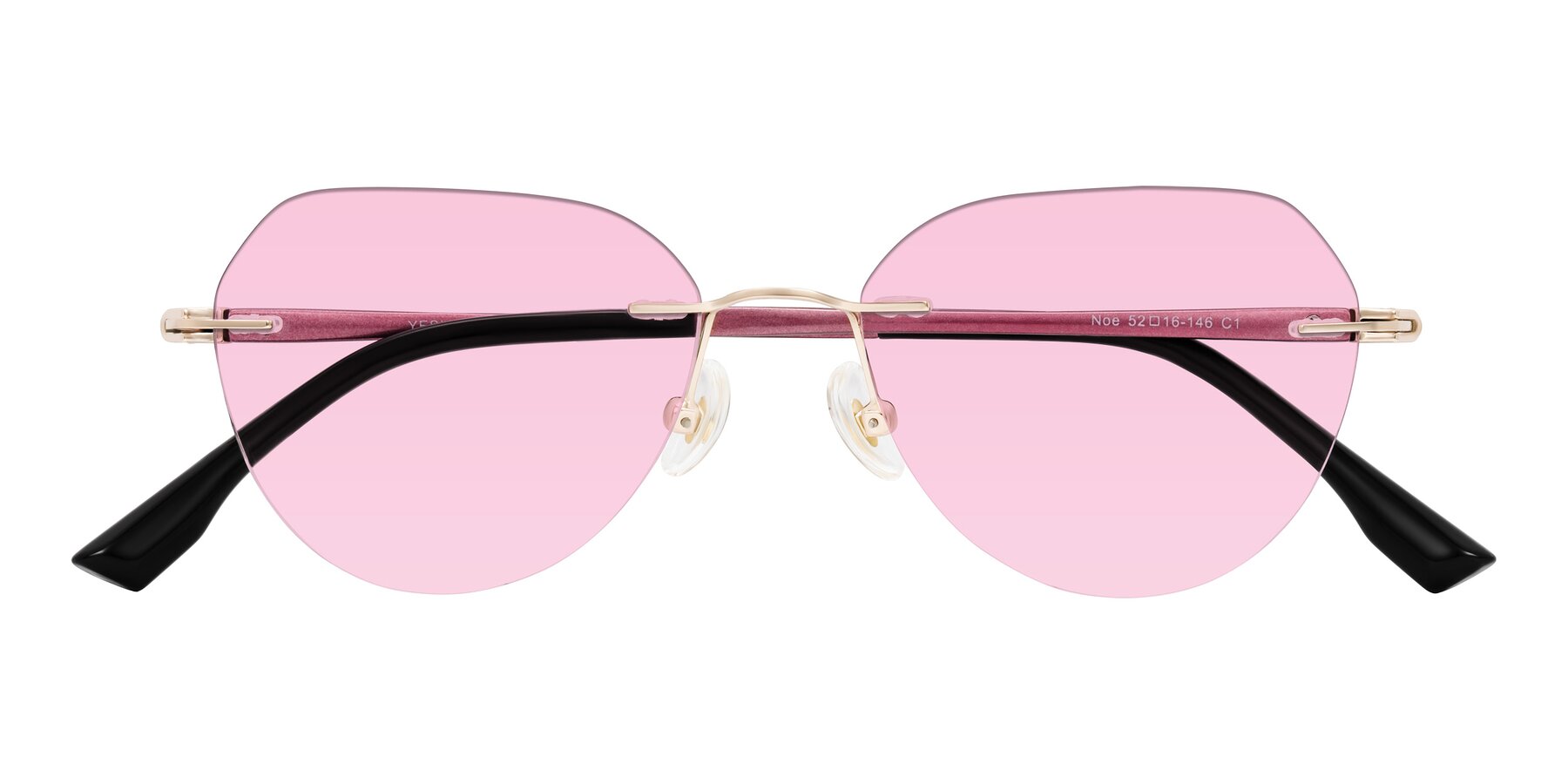 Folded Front of Noe in Rose Gold/Purple with Light Pink Tinted Lenses