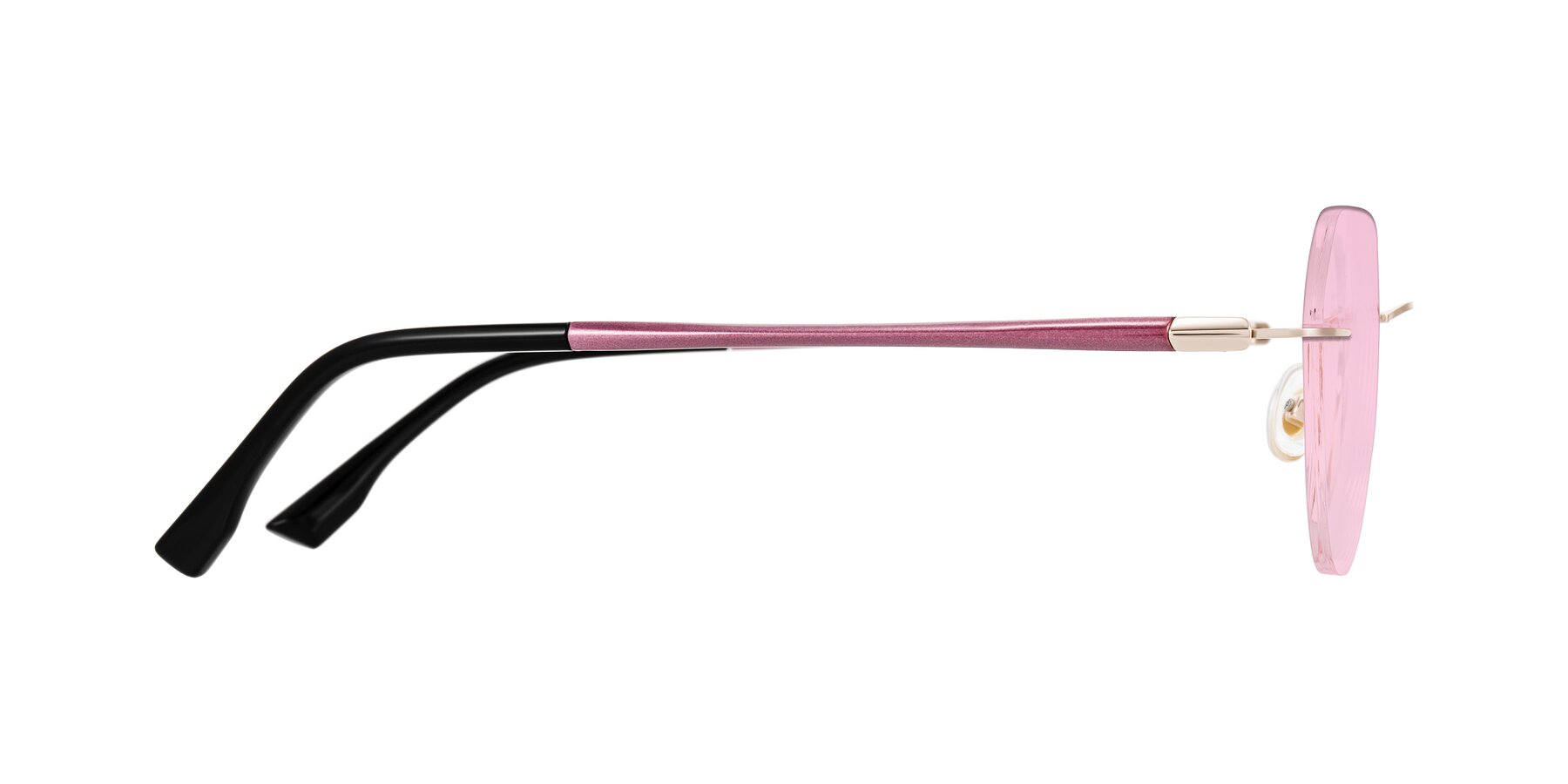 Side of Noe in Rose Gold/Purple with Light Pink Tinted Lenses