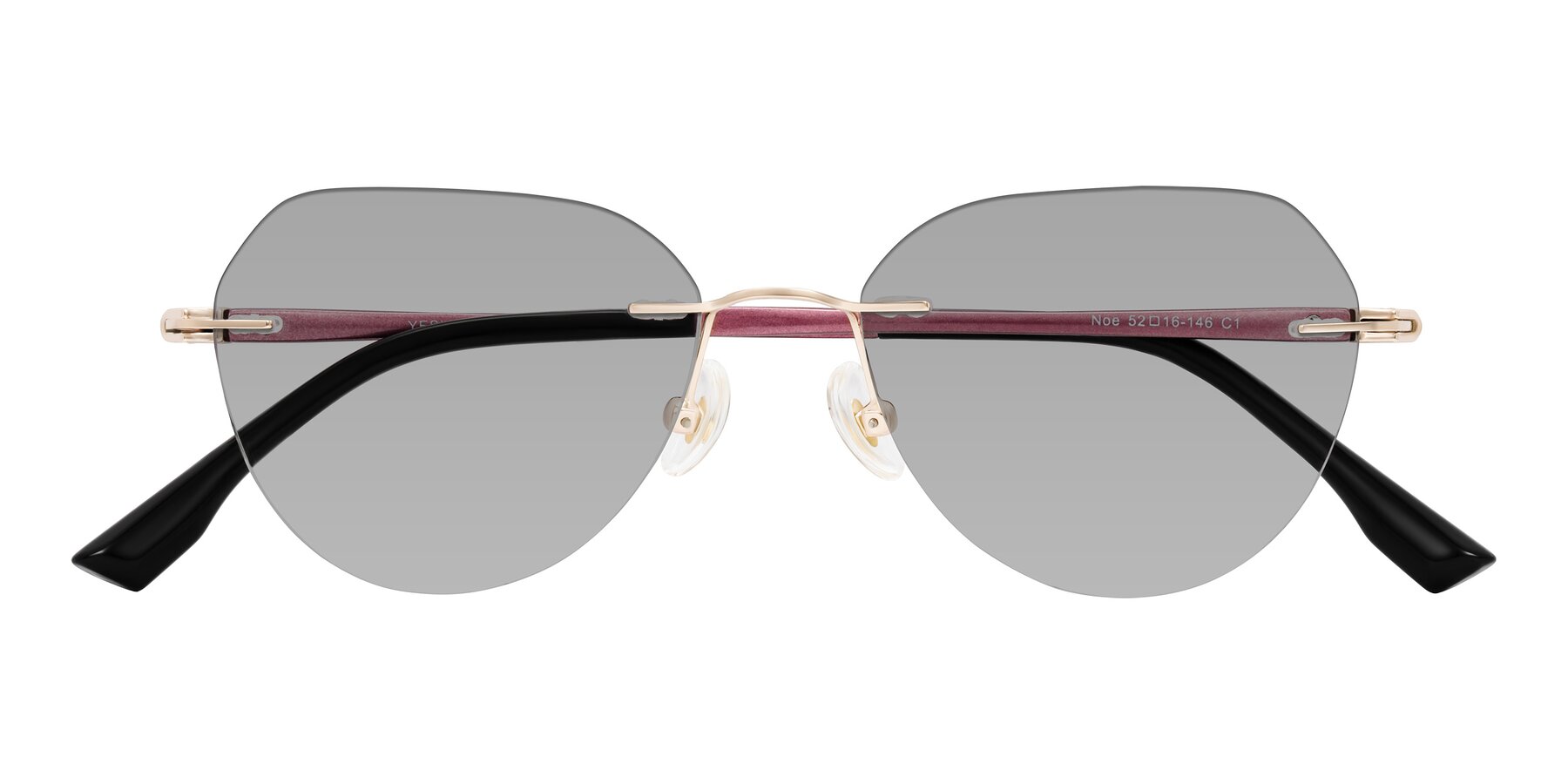 Folded Front of Noe in Rose Gold/Purple with Light Gray Tinted Lenses