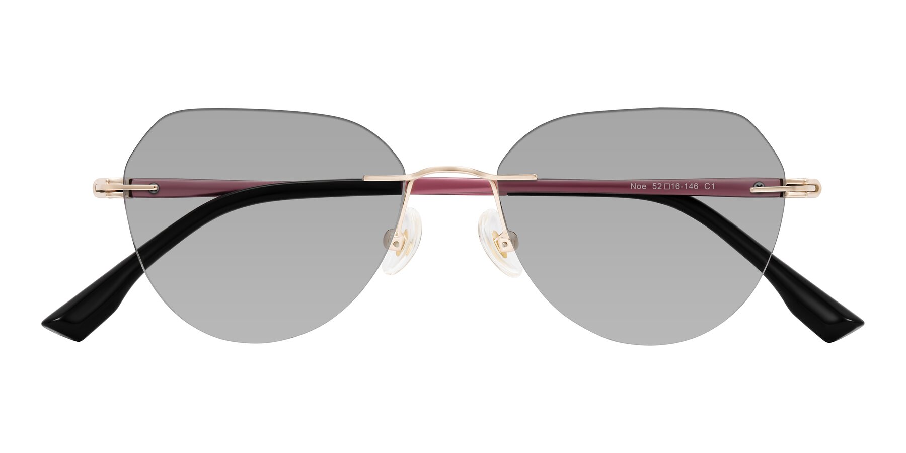 Folded Front of Noe in Rose Gold/Purple with Light Gray Tinted Lenses