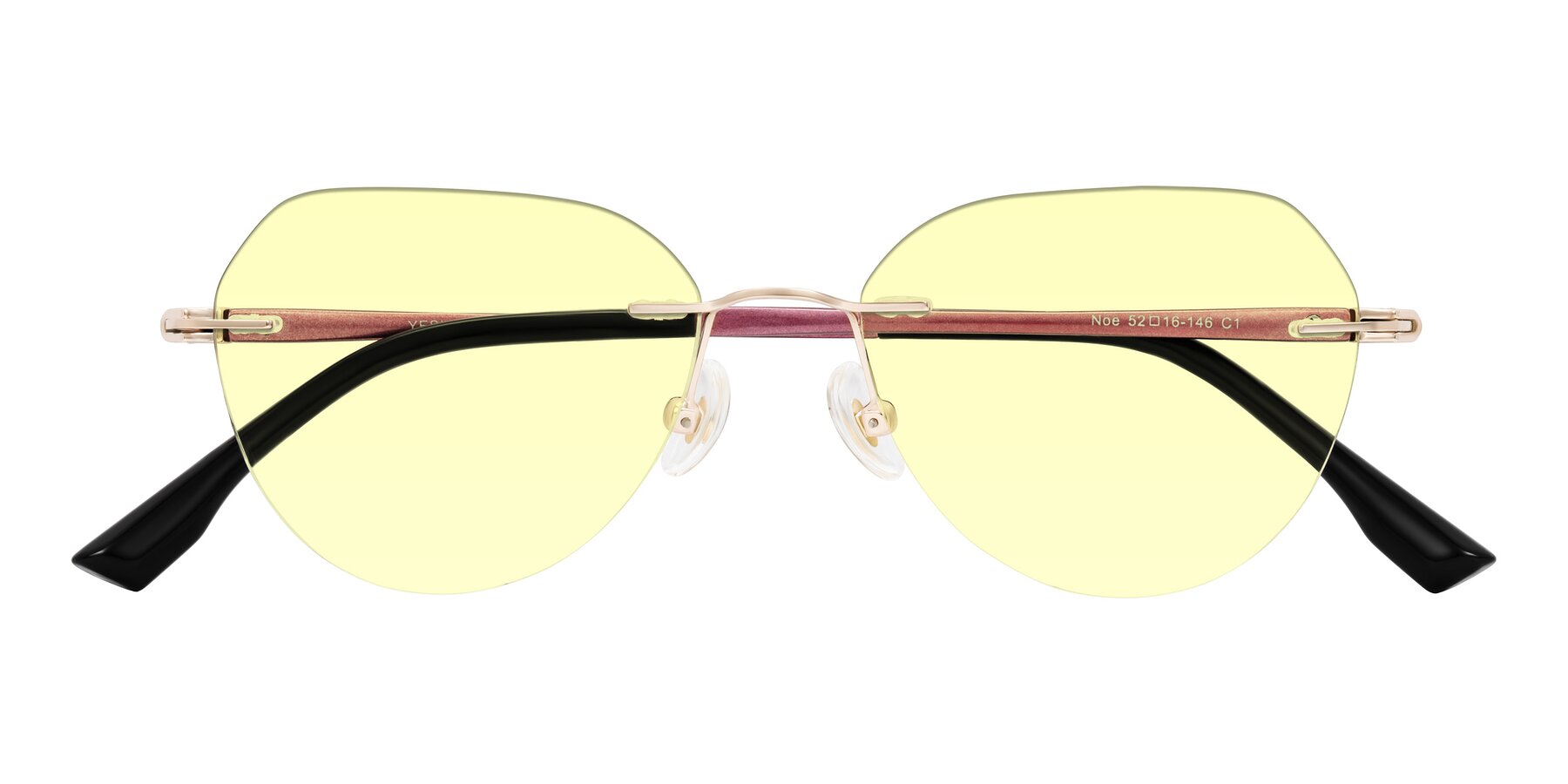 Folded Front of Noe in Rose Gold/Purple with Light Yellow Tinted Lenses