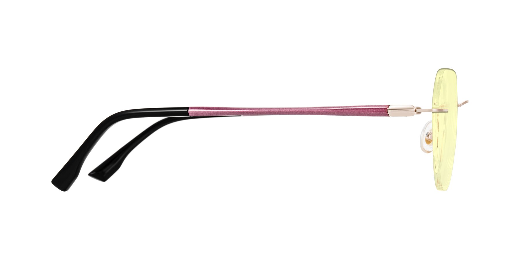 Side of Noe in Rose Gold/Purple with Light Yellow Tinted Lenses