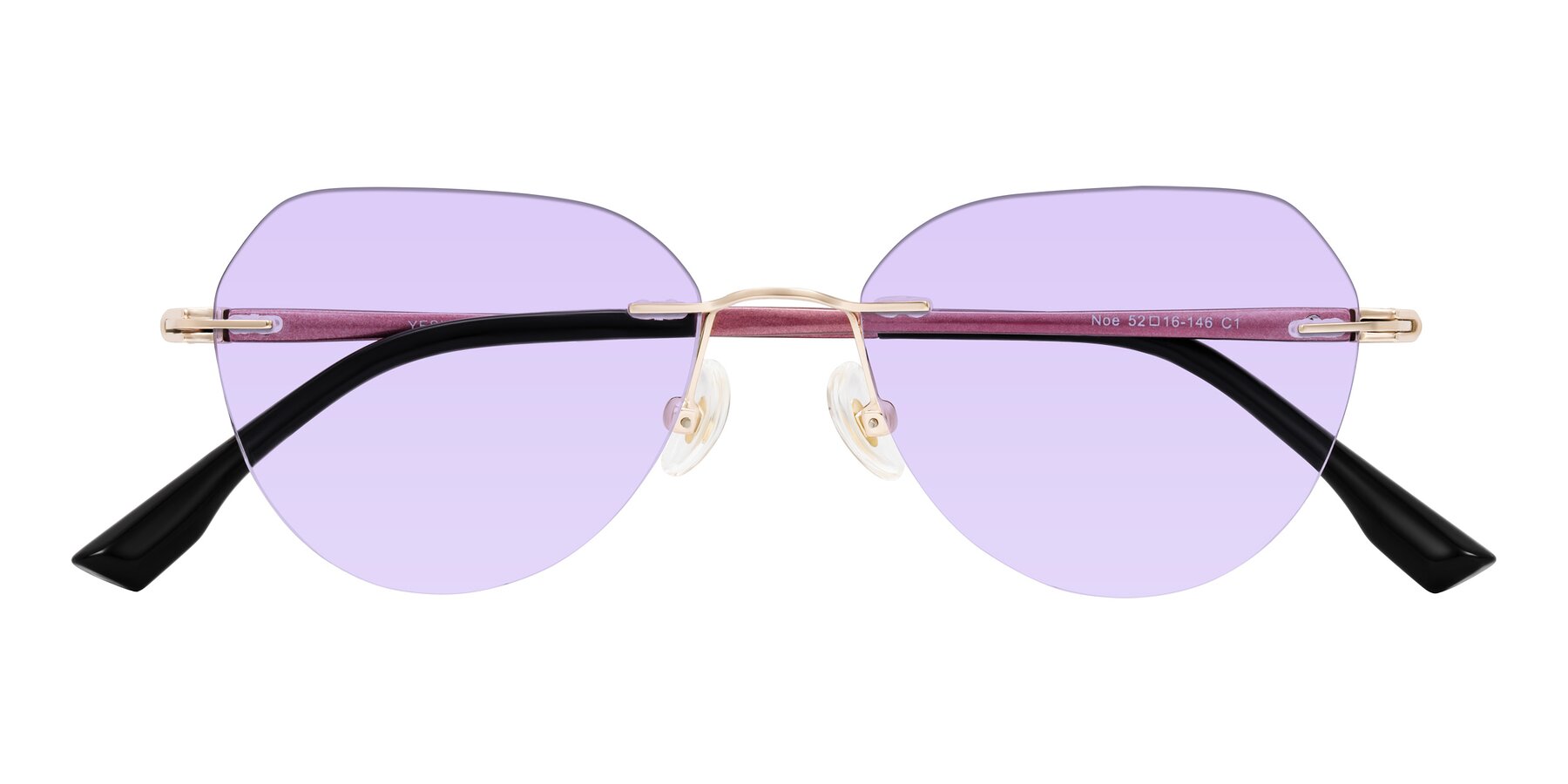 Folded Front of Noe in Rose Gold/Purple with Light Purple Tinted Lenses