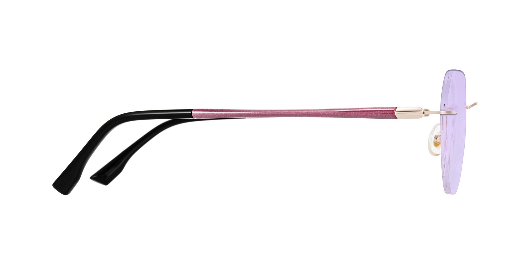 Side of Noe in Rose Gold/Purple with Light Purple Tinted Lenses