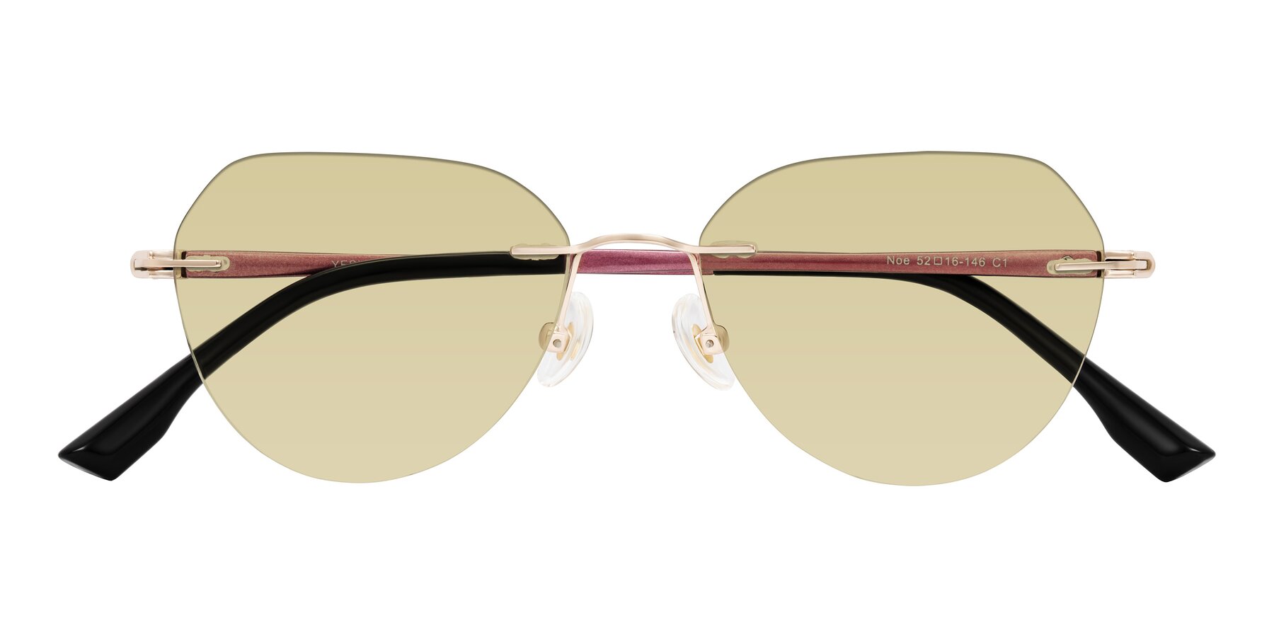 Folded Front of Noe in Rose Gold/Purple with Light Champagne Tinted Lenses