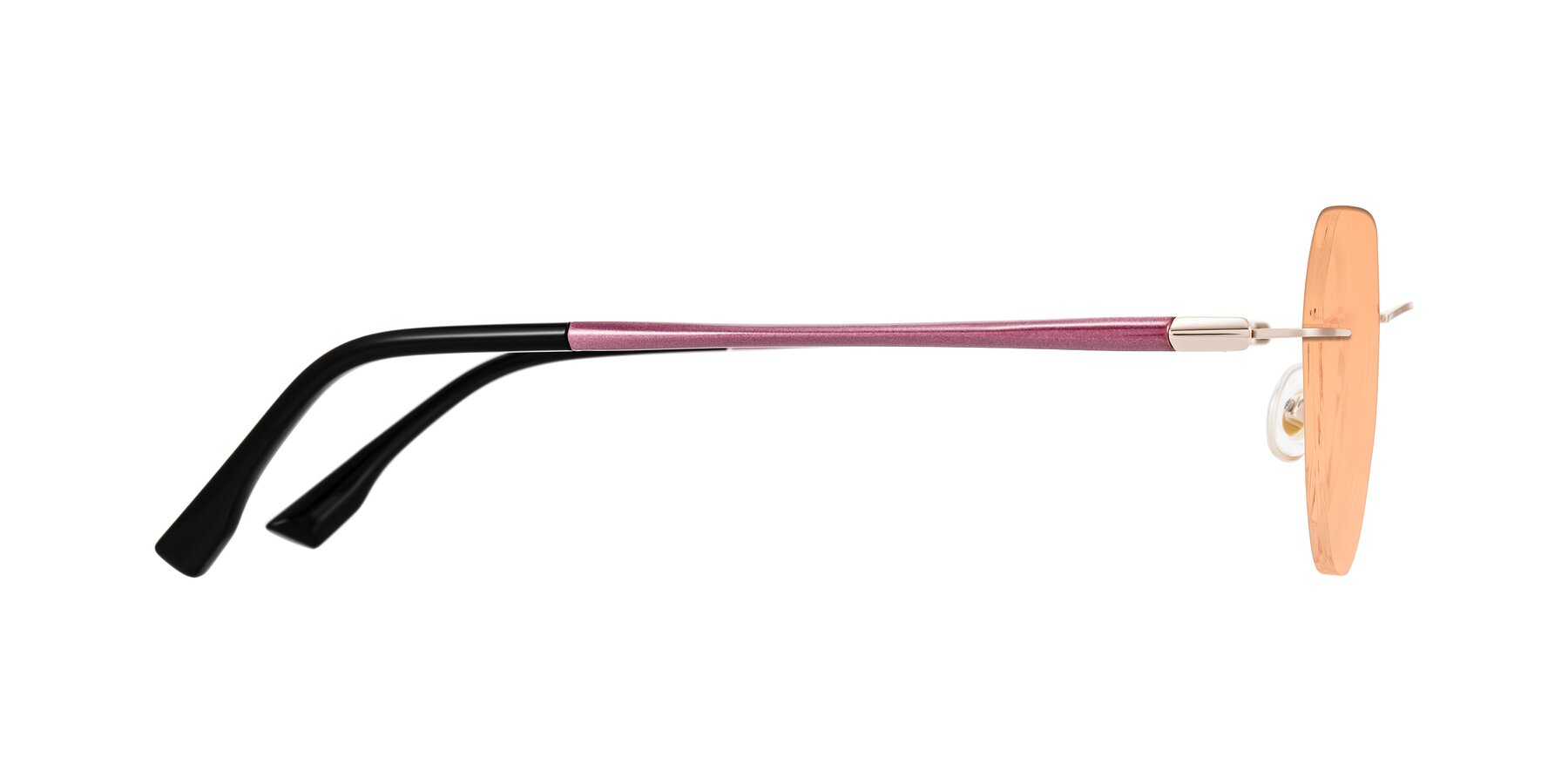 Side of Noe in Rose Gold/Purple with Light Orange Tinted Lenses