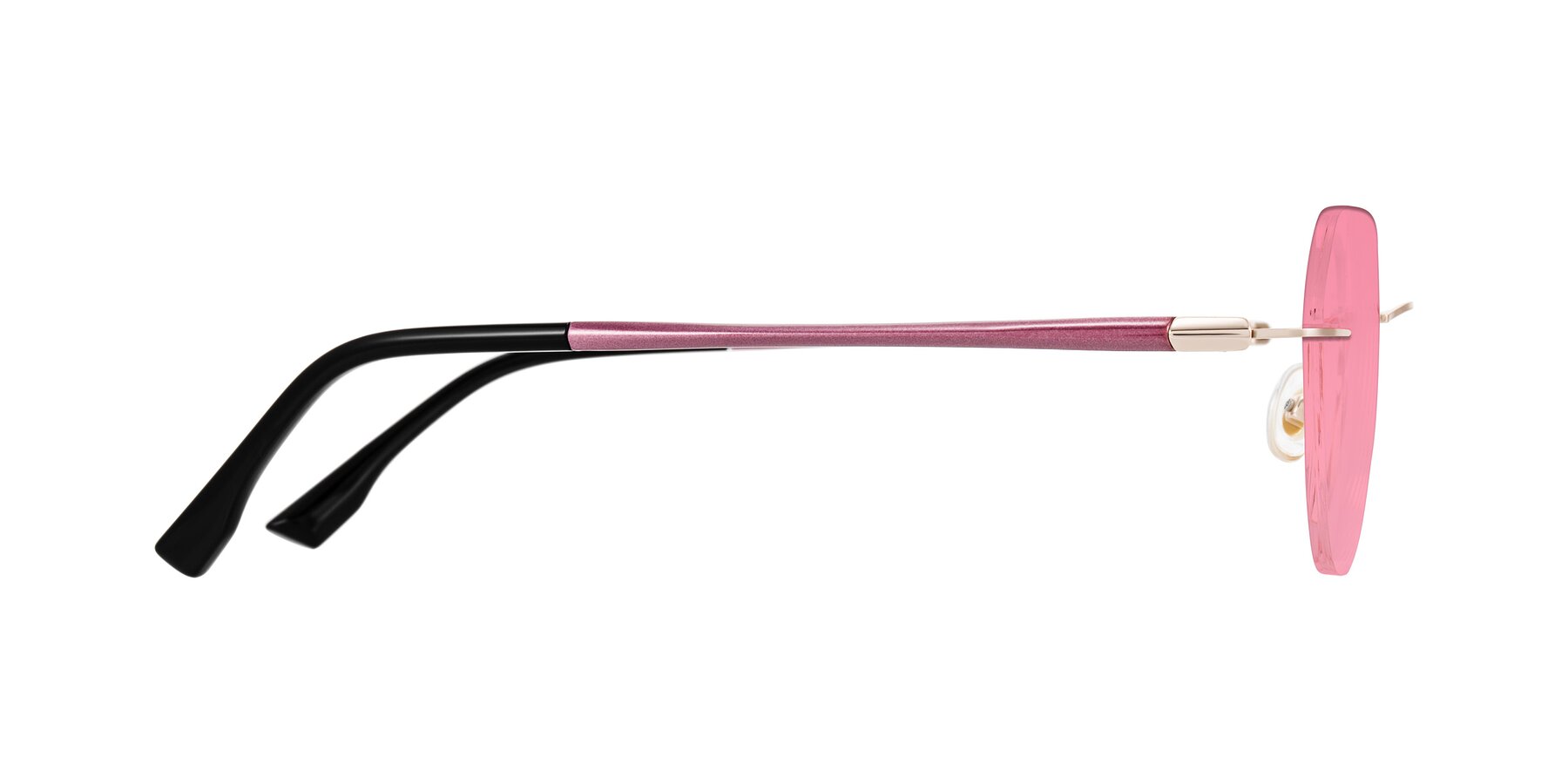 Side of Noe in Rose Gold/Purple with Pink Tinted Lenses