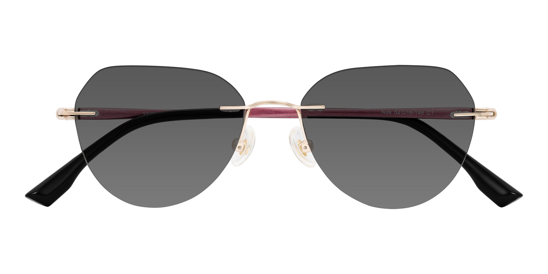 Folded Front of Noe in Rose Gold/Purple with Medium Gray Tinted Lenses