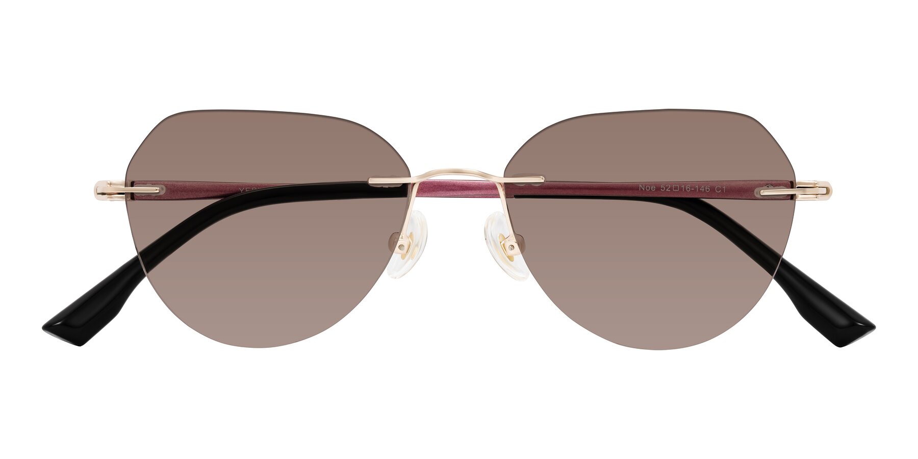 Folded Front of Noe in Rose Gold/Purple with Medium Brown Tinted Lenses