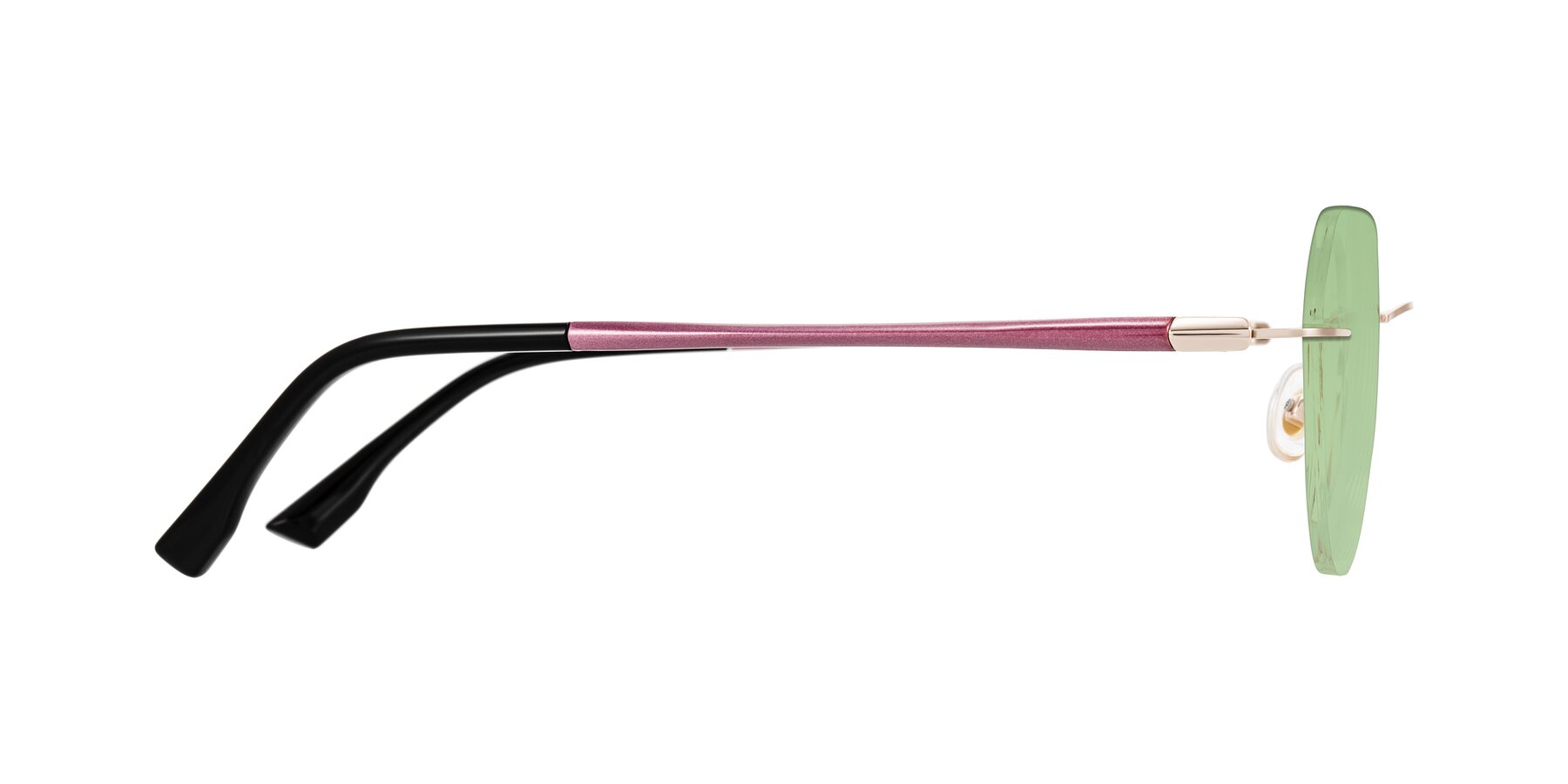 Side of Noe in Rose Gold/Purple with Medium Green Tinted Lenses