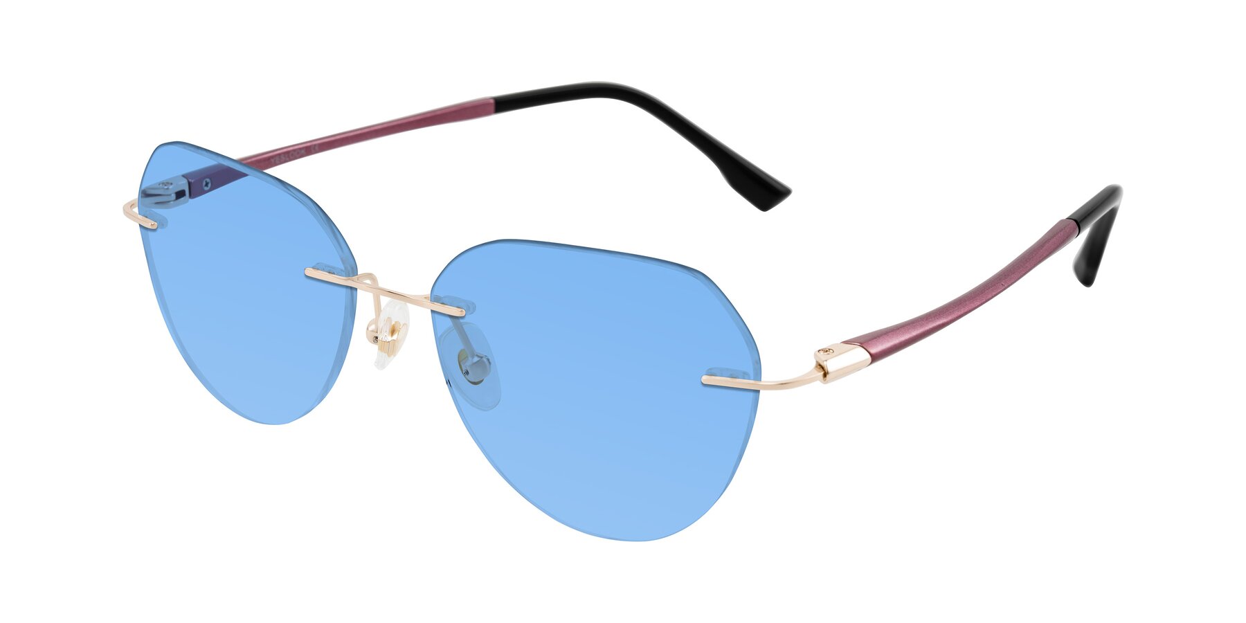 Angle of Noe in Rose Gold/Purple with Medium Blue Tinted Lenses