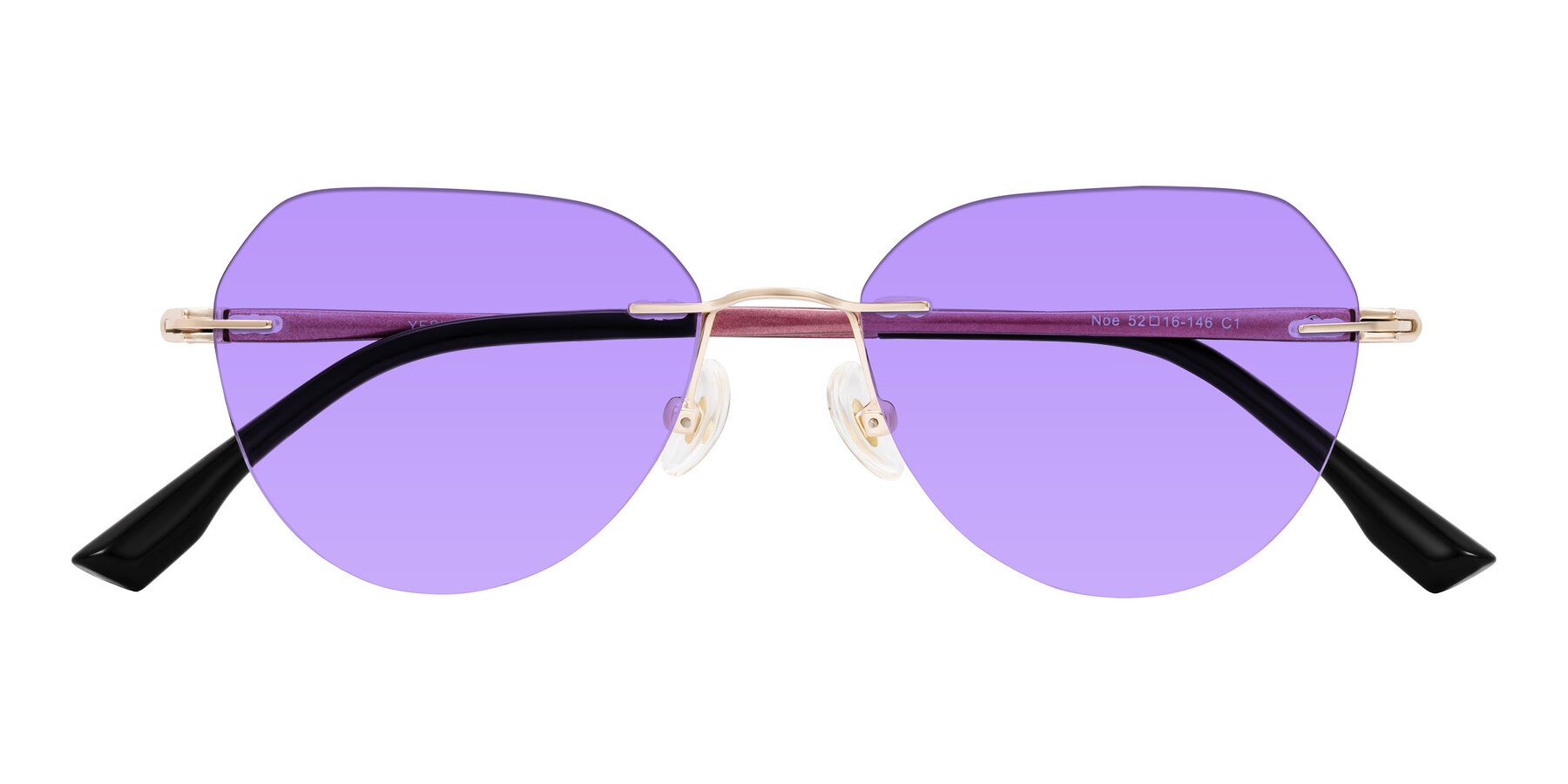 Folded Front of Noe in Rose Gold/Purple with Medium Purple Tinted Lenses
