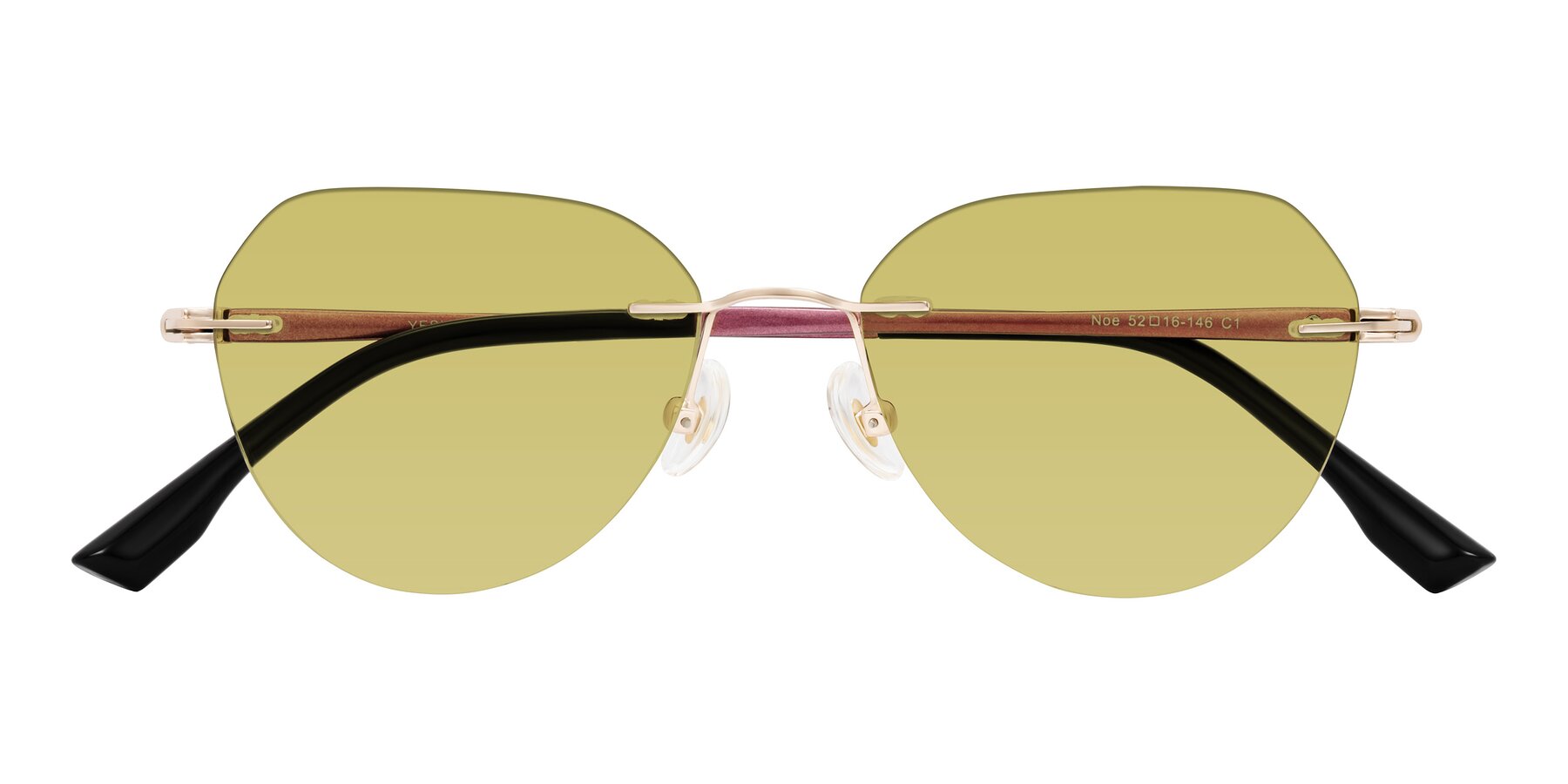Folded Front of Noe in Rose Gold/Purple with Medium Champagne Tinted Lenses